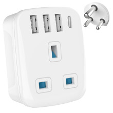 MyTravelPal UK to India Travel Adapter with USB-C | UK Safety Standards | India, Sri Lanka, Nepal Adapter | Type D Indian Plug Adaptor