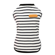 Gestreept hondenhemd van polyestervezel, mouwloos, lente/zomer, lichtgewicht puppy-T-shirt voor kleine en middelgrote honden en katten, zwart S