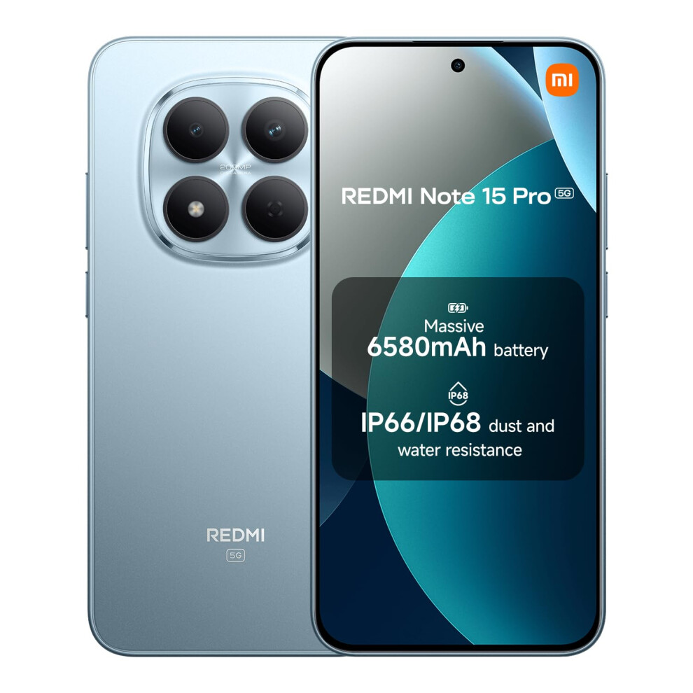 Xiaomi Redmi Note 15 Pro 5G, Smartphone 12+512 Gb, Massive 6580Mah Battery, Ip66/Ip68, New 200Mp Camera, 6.83" Amoled Display, Glacier Warranty Blue