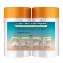 LLPT Tape and Drape Pre-Taped Masking Film | 2-Pack | 65cm(Unfolded) x 20m | Versatile Painter's Plastic Dust Sheets