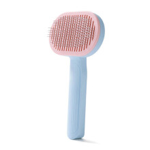 Katzenbürste mit feinen Zinken, ergonomischem Design und Auslöseknopf für langhaarige Hunde, Haustiermassage, Blau/Rosa