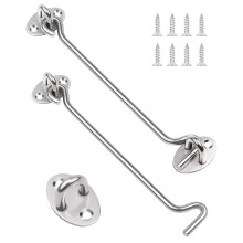 8 Inch Hook and Eye Latch, Leryati 2Pcs 200mm Silver Gate Hook Stainless Steel Cabin Hooks, Eye Latch Door Lock Hooks Lock, Apply to Wooden Gates