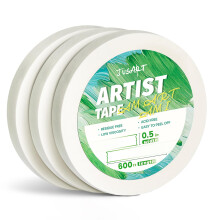 JusArt 3 Packs Artist Tape for Watercolor Paper, 1/2 inch Wide Total 600FT Long, White Art Tape for Drawing Test, Large Scale Painting, Acid Free
