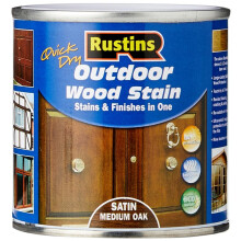 Rustins Quick Dry Outdoor Wood Stain Satin Medium Oak 250ml Durable and Wea