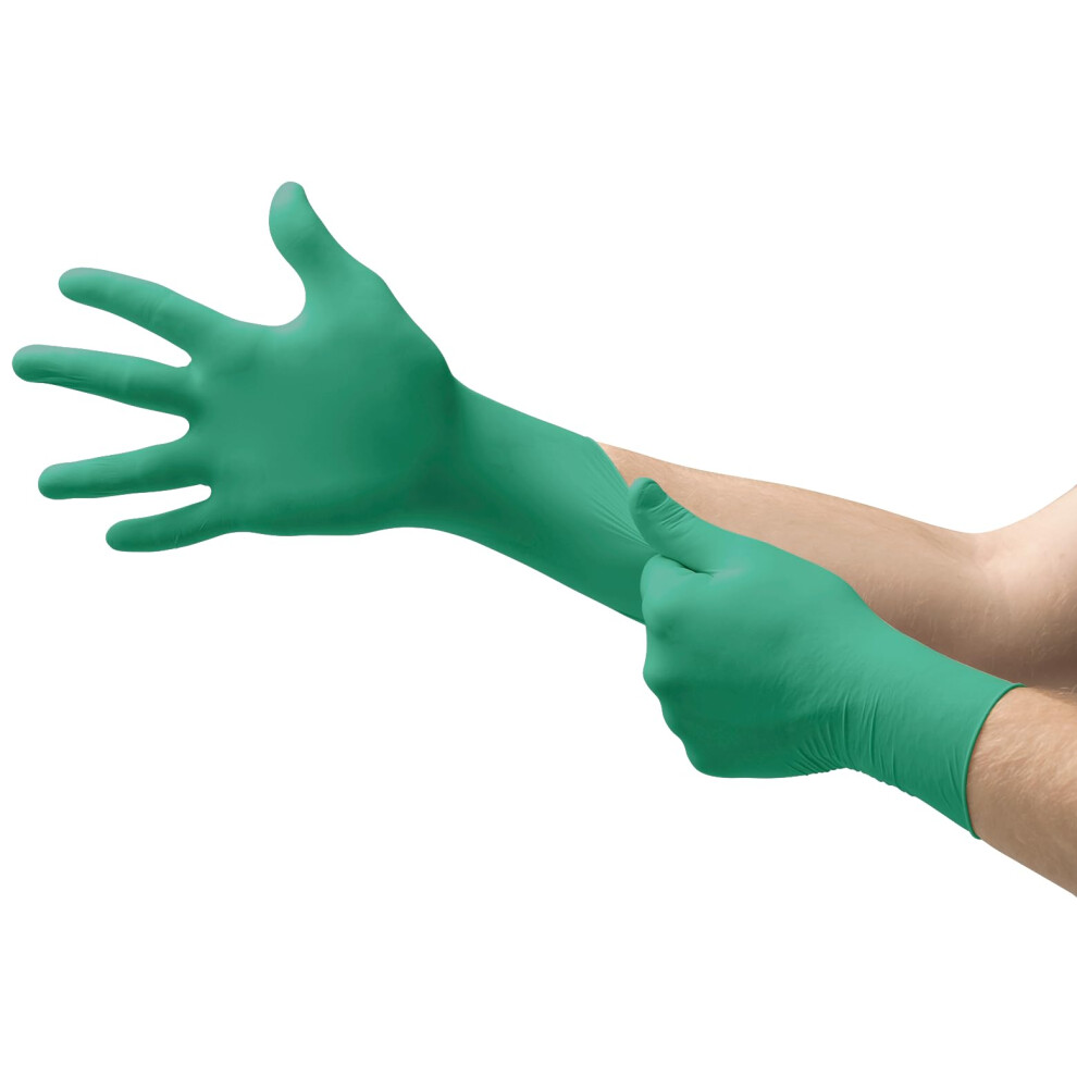 Ansell Touchntuff 92-600, Nitrile Disposable Gloves, Food Grade Approved, High Protection Chemical Gloves, Latex Free, For Professional Use, Green, M 5003843000331