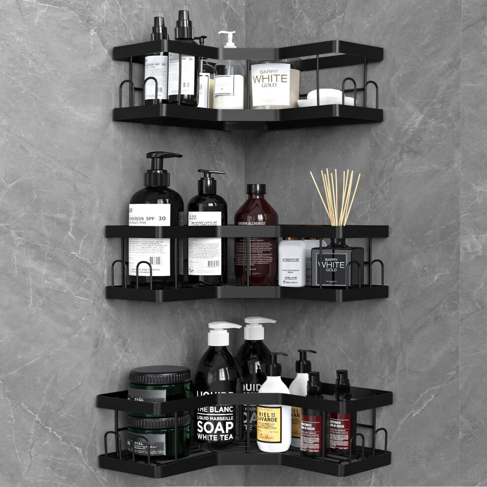 Acemining Shower Caddy, 3 Pack Black Bathroom Shelves, Adhesive Shelf Storage No Drilling, Carbon Steel Shower Organiser, Rust-Resistant Caddy Corner 5051226896842