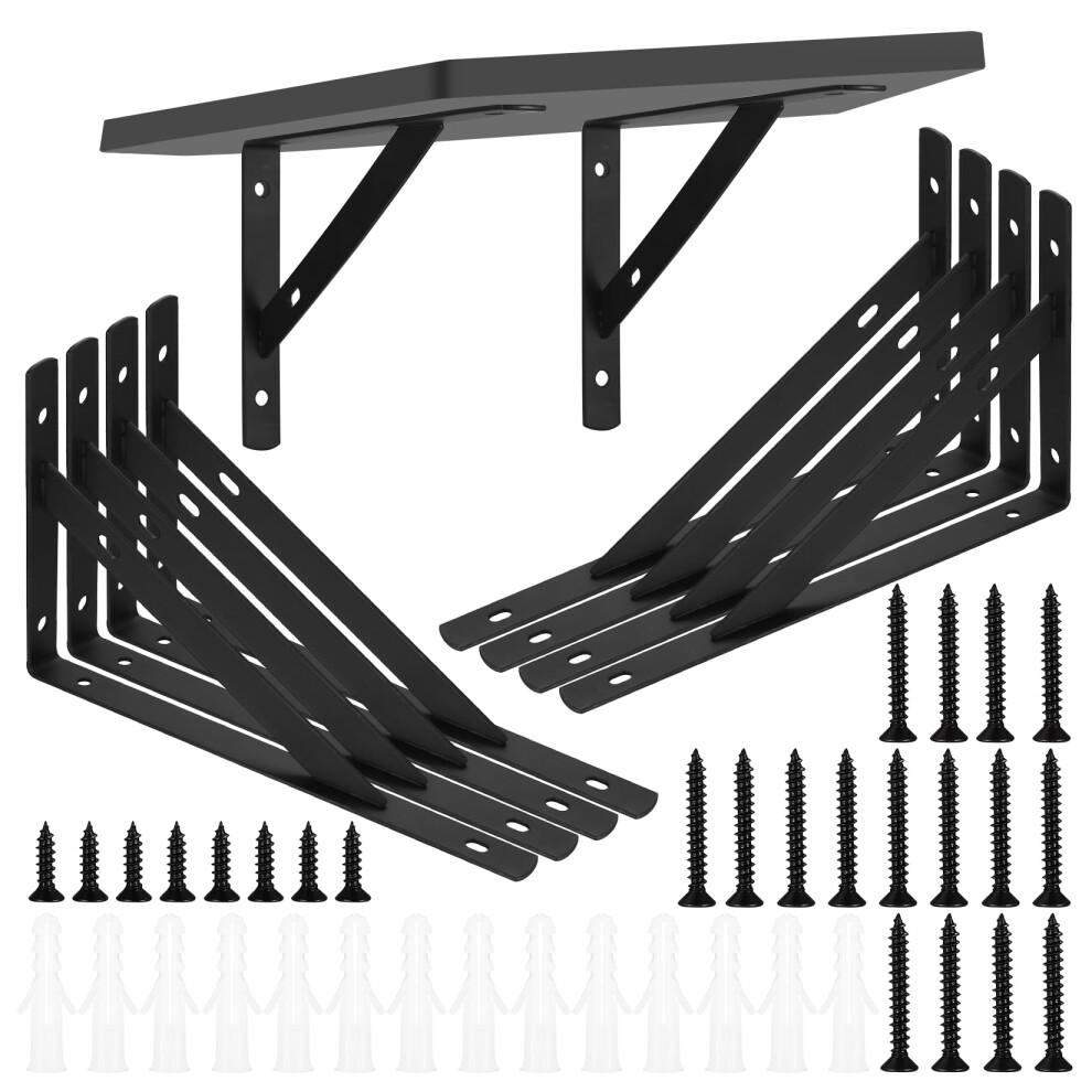 8 Pieces Shelf Brackets Heavy Duty, Wall Mounted Triangle Shelving Brackets, 90 Degree Right Angle Shelf Supporters Brace Brackets 5051226619656