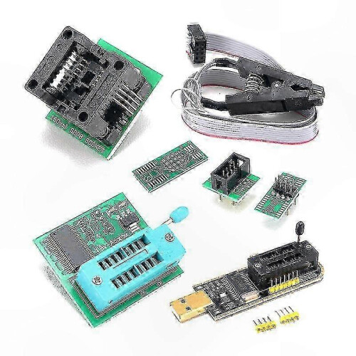 USB Programmer Kit with SOP8 Clip, EEPROM Burner, BIOS Flasher, SPI Flash Programmer, 1.8V Adapter, 150mil SOP8 Socket for 24/25 Series Memory Chips 1