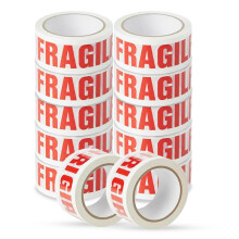 Stick Well Fragile Packing Tape, 48mm x 66m, 12 Rolls, Low Noise Parcel Tape, Secure & Sticky, Heavy Duty Tape for Packing Parcels, Moving House