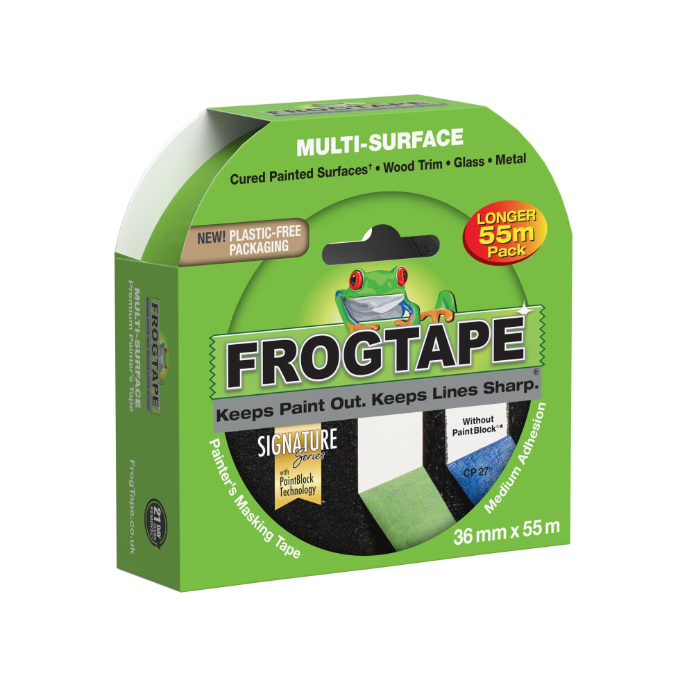 Frog Tape Green Multi Surface Painters Masking Tape, Indoor Painting And Decorating For Sharp Lines And No Paint Bleed 36Mm X 55M 5051226661754