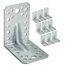 OMIDEAS 10 x Angle Brackets (90 x 90 x 65 x 2) Heavy Duty Corner Sleeper Bracket with Beading Timber Wood Metal Joining Fixing L Galvanised Steel