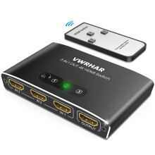 VWRHar HDMI 3x1 Switch with Remote - Aluminum 4K 3D HDMI Splitter for PS5/Xbox/TV, Works with Laptop/PC/DVD/Blu-Ray