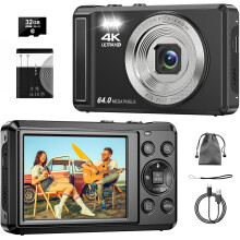 4K Digital Camera, 2.8 Inch 64MP UHD Compact Camera with 32GB Card, 1200mAh Battery, 16X Digital Zoom Mini Autofocus Vlogging Camera for Kids, Beginn