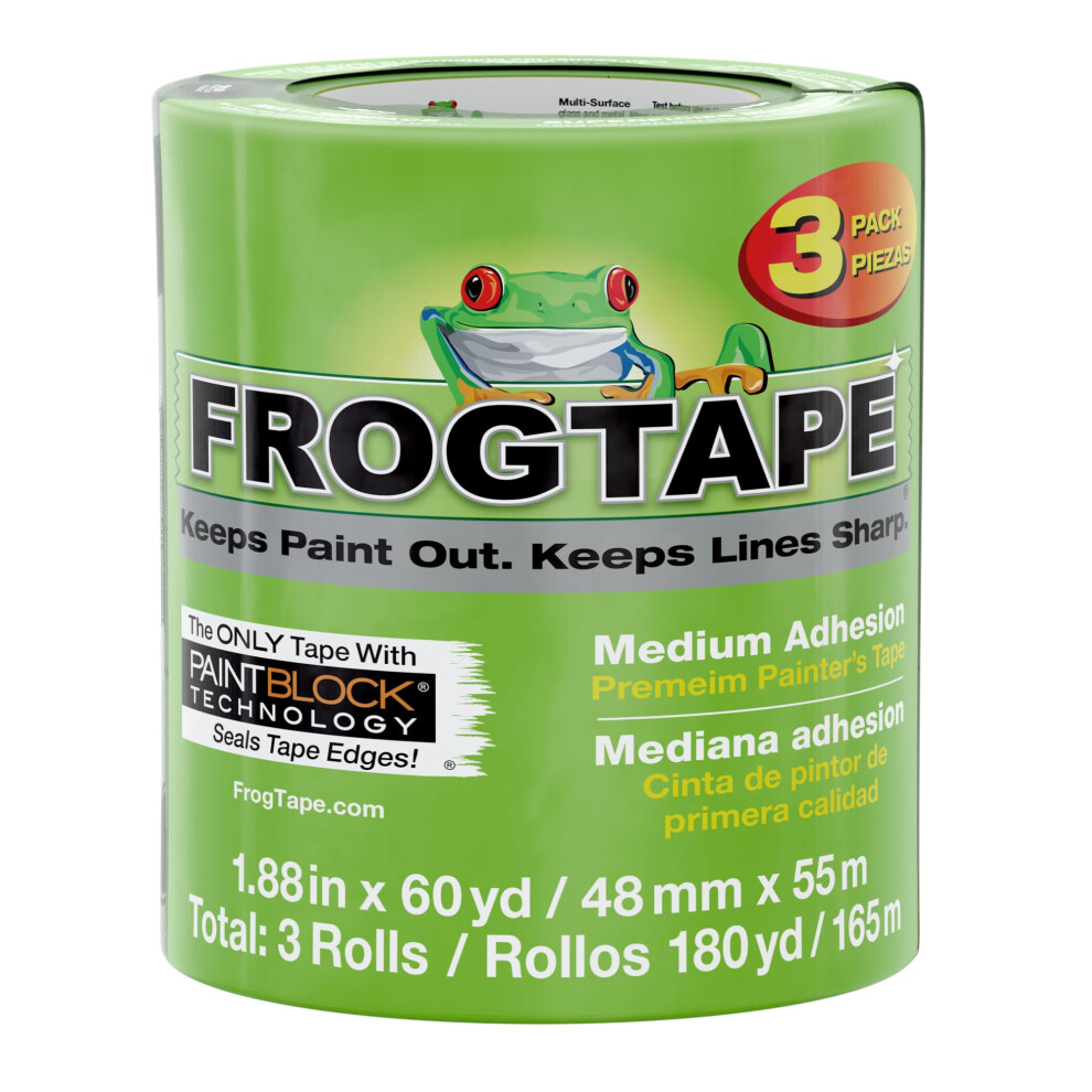 Frog Tape Multi-Surface Masking Tape For Painting 48Mm X 55M, Decorators Tape, Painters Masking Tape For Indoor Painting & Decorating - Pack Of 3 5002243392657