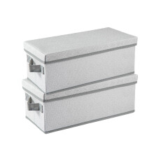 2-Pack Stackable CD/DVD Storage Box 36x17x14cm Foldable Disc Media Case Container Holds 20 DVDs/45 CDs Portable Handles Cover for Home Office Gery