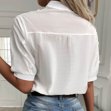 Top aus Polyester, weiß, Größe L, V-Ausschnitt, Spitze bestickt