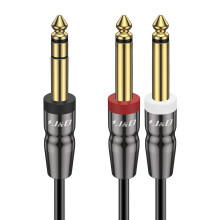 J&D 1/4 Inch TRS to Dual TS Cable, Gold-Plated 6.35mm Stereo Male to 2 Mono Male Y-Splitter Breakout Adapter for Audio Interface, Mixer, Studio Equip