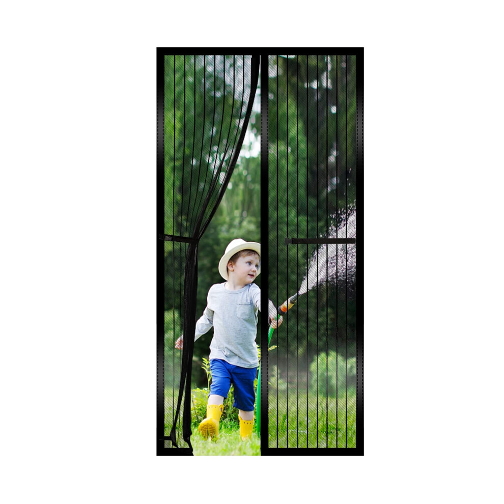 Rncop Magnetic Screen Door Fits Door Up To 90 210Cm, Heavy Duty Fly Screen Door Mesh Screen Curtain - Self Sealing, Hands Free, Frame Hook & Loop-Bl 5007460393173