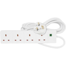 LUXFAB 1/2/4/6 Way Extension Lead - UK 3-Pin Plug Socket with 13A Fuse | 1m to 10m Cable | On/Off Switch & Power Light | Home, Office, Kitchen, Bedro