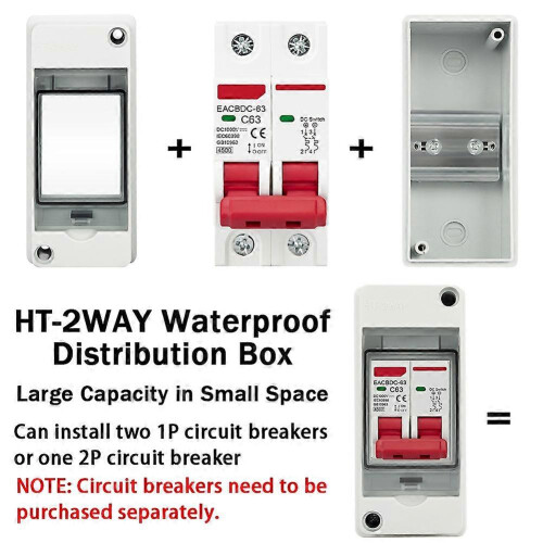 HT-2 IP65 Waterproof Distribution Breaker Box Panel Installation 2 WAY PC Outdoor Electrical MCB Sol 2