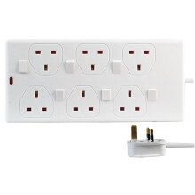 Pro Elec PEL00028 6 Way Individually Switched Extension Lead, 1 m, White