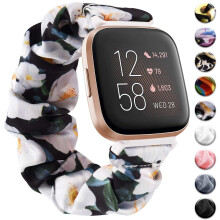 Yisica Adjustable Elastic Scrunchie for Fitbit Versa 2 Strap, Fitbit Versa/Lite/SE Strap Women Men, Soft Stretchy Cloth Pattern Printed Fabric Scrunc