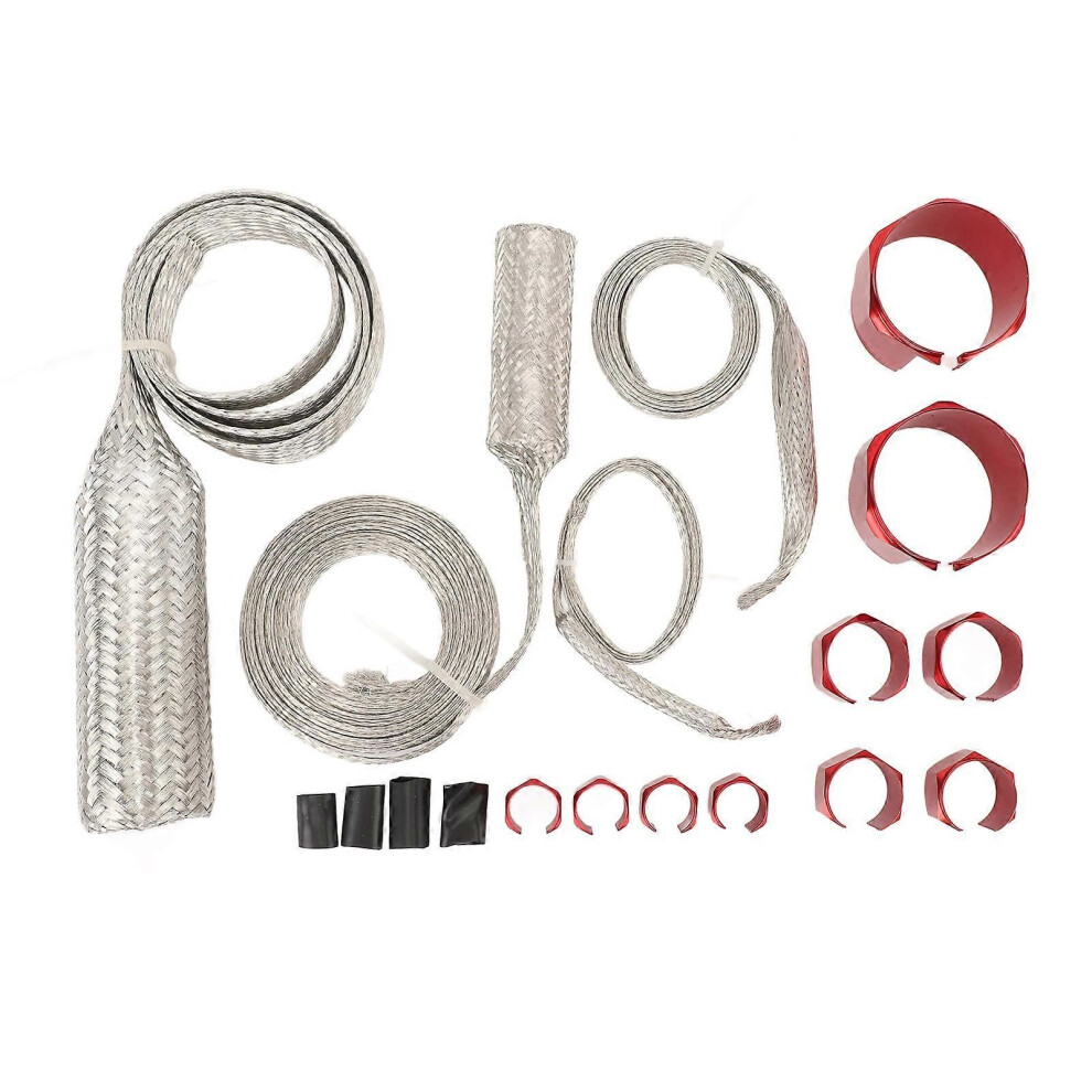 Universal Stainless Steel Radiator Hose Guard Kit Extreme Heat Resistant For Vehicle Red 9152359469067
