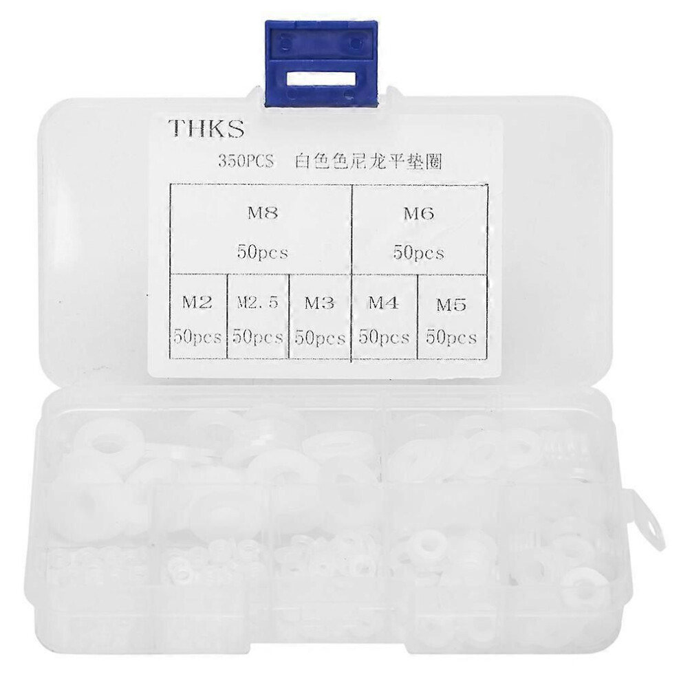 350 Pcs Nylon Flat Gasket Kit For Washers And Seals M2/M2.5/M3/M4/M5/M6/M8 White 9152359469913