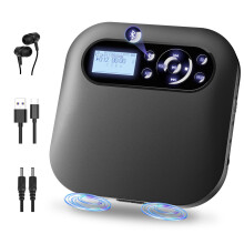Desobry Portable CD Player with Bluetooth and Speakers, Discman CD Player Rechargeable with FM, Anti-Skip, LCD Screen, Dual Headphone Jack, Personal