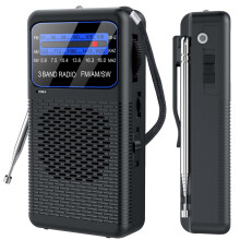 AM FM SW 3 Band Pocket Radio, Portable Battery Operated Shortwave Radio, Back Clip Transistor radios with 3.5mm Earphone Jack, Emergency LED Flashlig