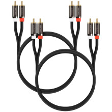 FosPower 2-Pack (0.9m / 3ft) 2 RCA M/M Stereo Audio Cable [24K Gold Plated | Copper Core] 2RCA Male to 2RCA Male [Left/Right] Premium Sound Quality P