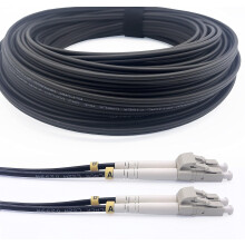 Elfcam - 25m/82.02ft Outdoor and Indoor Shielded Armored Fiber Optic Cable LC/UPC to LC/UPC OM3 Multimode Duplex 50/125μm LSZH, Black 25 Meters