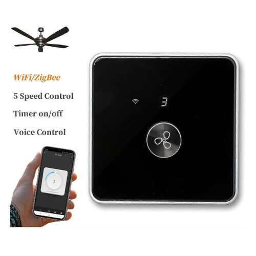 Wifi Fan Switch 5 Speed Control EU Ceiling Fan Tuya Remote(Black) 1