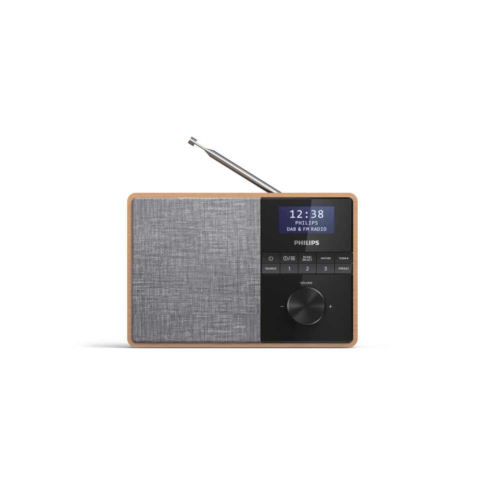 Philips Audio R5505/10 Bluetooth Radio (Wooden Housing, Dab+/Fm Radio, 3-Inch Driver, Kitchen Timer, Mains Or Battery Operated), 20.7 L X Brown/Grey