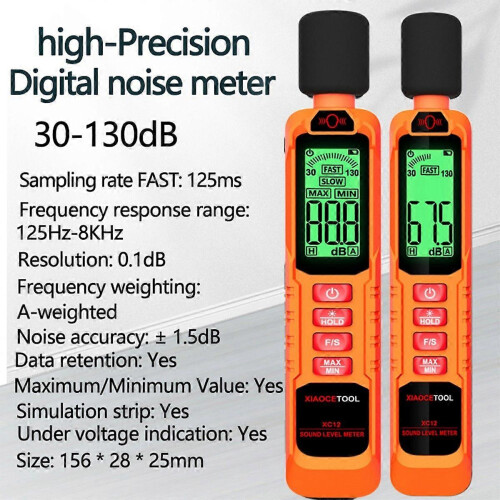 Digitales Schallpegelmessgerät, Dezibelmesser 30-130 dB, Messmonitor, Tester 2