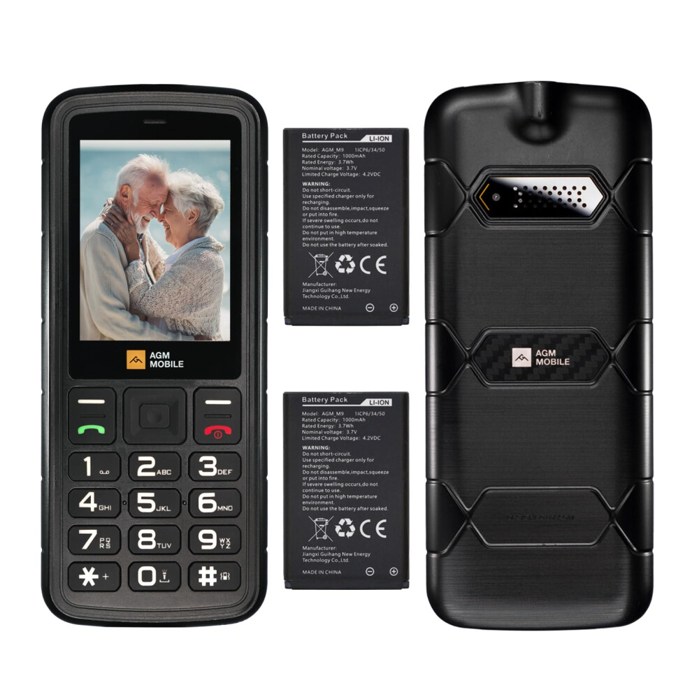 Agm M9 Basic Mobile Phone, 4G Lte Unlocked Dual Sim, 3 Card Slots/128Gb Tf Expand, Large Buttons & Font, Speed Dial, Fm Radio & Flashlight, Ip68 Wate 95498041