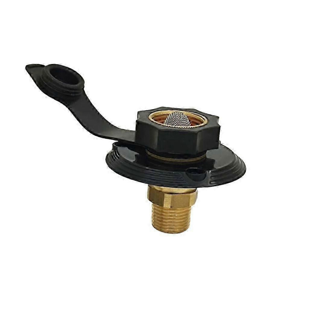 Rv City Water Fill Inlet - Brass Flange With Check Valve & Optional Hose Elbow Black 9152359462334