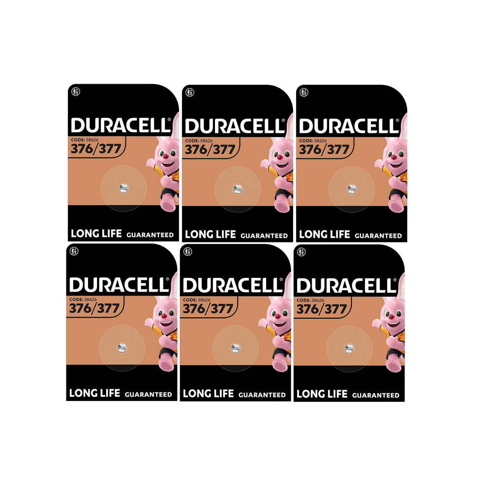Duracell 6X 376/377 Sr626 Sr626sw With Oxide (6 Blister Pack Of 1 Battery) 6 Batteries Silver