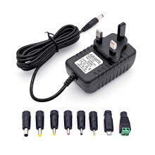 JZK DC 15V 1A power adapter, 15W replacement power supply AC to DC, charger adaptor plug with charging cable, with 8 interchangeable DC connector tip
