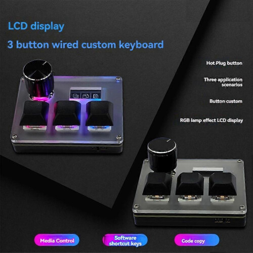 3-Key Wired Custom Keyboard Blue Switch OSU Gaming Keyboard with Knob Screen RGB Copy Paste Shotcut 2