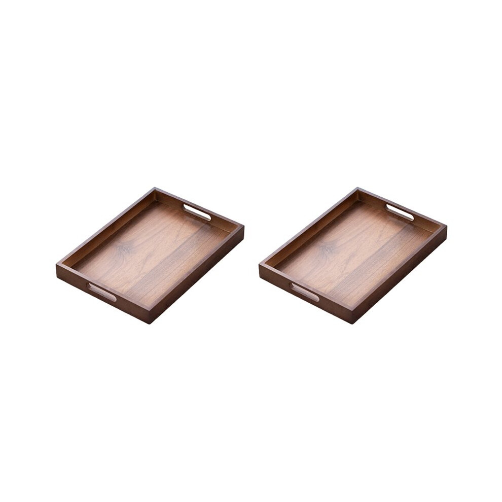 2X Rectangular Bamboo Wood Tea Tray Display Plate Walnut Color Cup Storage Handle Japanese Tea Set Tray 35X25x4cm 4711640651908