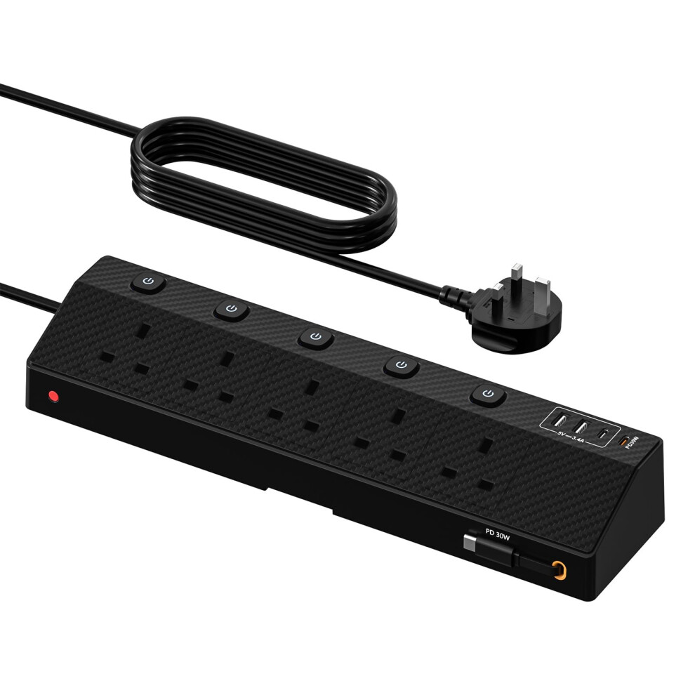 Photos - Electrical Wire & Cable Socket Extension Lead with 2 PD 30W Fast Charging USB Slots, STGAROT 5 Way Extension Cable with Individual Switches, Retract