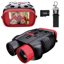 Kids Camera & Night Vision Goggles for Kids, Night Vision Binoculars for Boys and Girls, Birthday Gift for Kid, with 32GB Memory Card(Black Red)