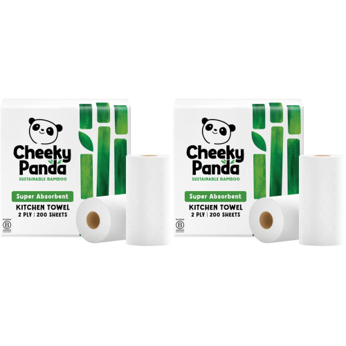 The Cheeky Panda Cheeky Panda Bamboo Kitchen Roll  2 Rolls  Naturally Strong  Absorbent Plas