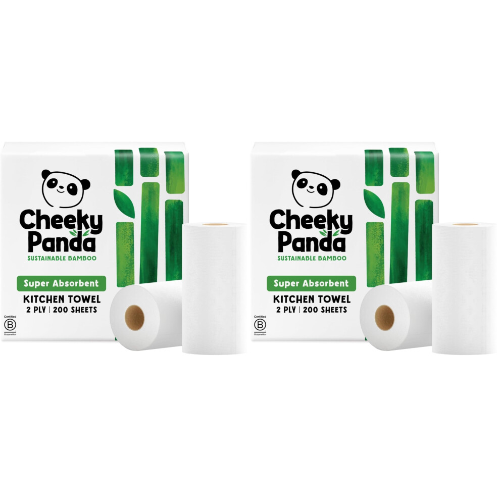The Cheeky Panda Cheeky Panda Bamboo Kitchen Roll 2 Rolls Naturally Strong Absorbent Plas