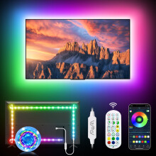 Daymeet LED Backlights, 9.8FT RGB Music Sync Lights for 32-60 Inch TV Behind, Rainbow Color With Remote APP Control USB Strip Lights for Room Xmas De