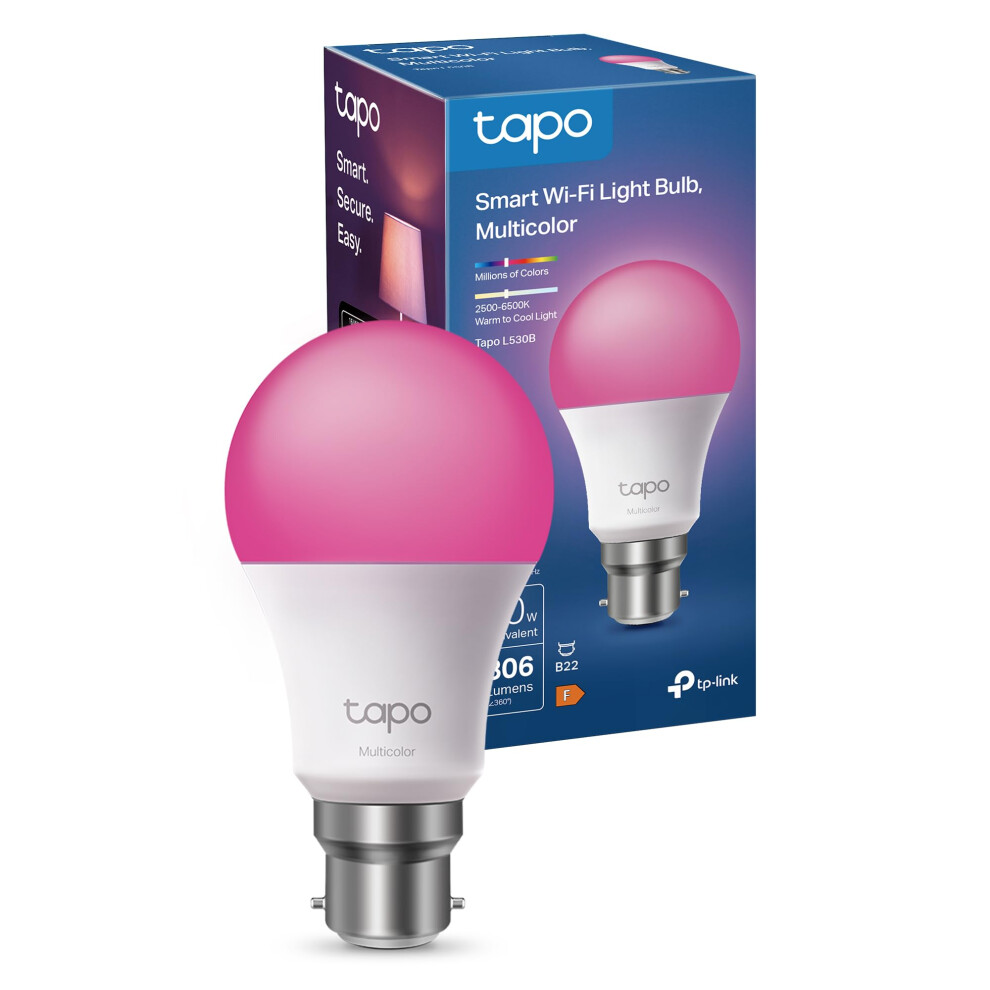 Tapo L530ba B22 Smart Bulb, Alexa Bulb, Wifi Smart Bulb, Multicolour, Dimmable, 8.3W (60W), Schedule And Timer, Away Mode, Energy Saving, Light 5000566623151