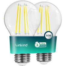 Linkind E27 LED Bulb, Energy Class A 3.8W=60W Equivalent, 2700K Warm White 806lm, Edison Screw in Light Bulb, Clear Glass Vintage Filament LED Bulb,