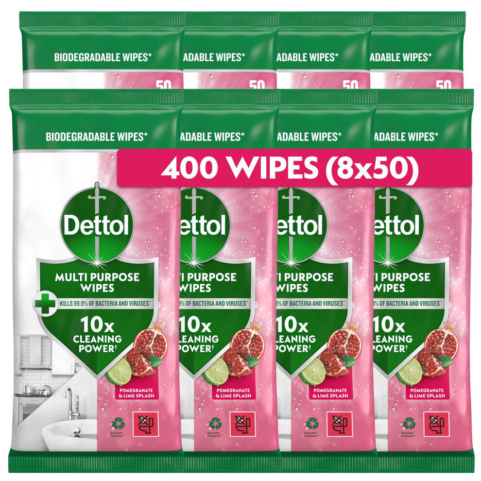 Dettol Antibacterial Multipurpose Cleaning Wipes Pomegranate Lime 400 Wipe
