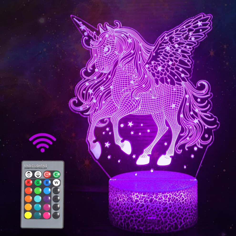 Photos - Facial Mask Unicorn Night Light for Kids, Unicorn Gifts for Boys Girls or Room Decor, Beauty 3D Illusion Lamp with 16 Colors Change Remo
